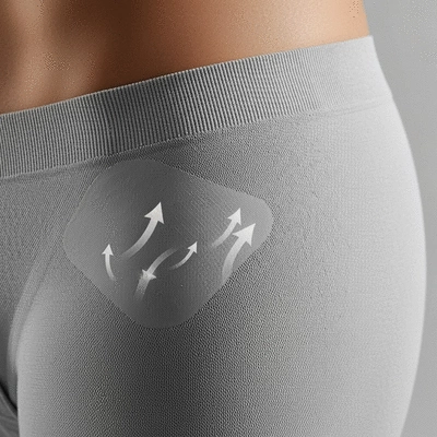 Close-up of anti-chafe underwear fabric with moisture-wicking properties visible